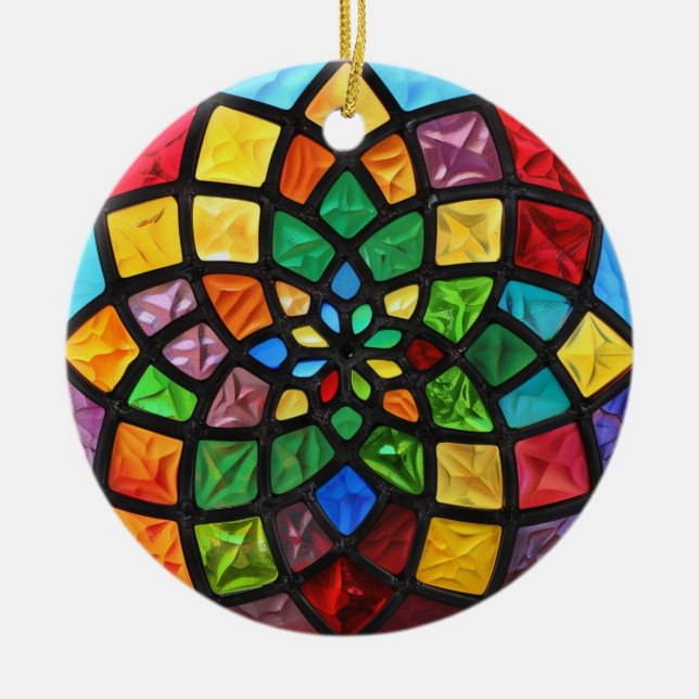 Christmas Stained Glass Pattern Ceramic Tree Decoration (Front)