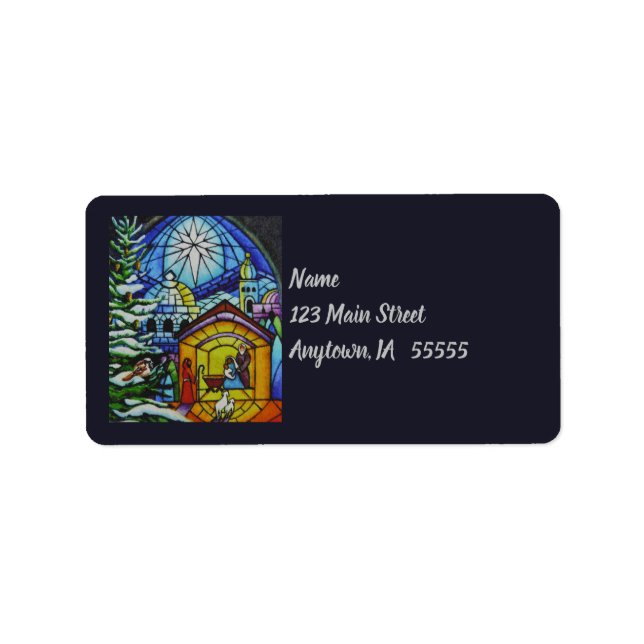 Christmas Stained Glass Window Watercolor Art Label (Front)