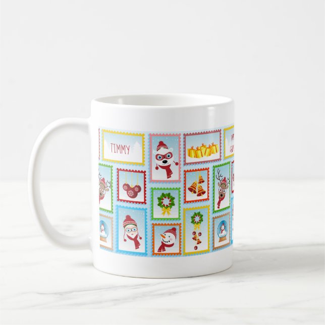 Christmas Stamps Collection Personalizable  Coffee Mug (Left)