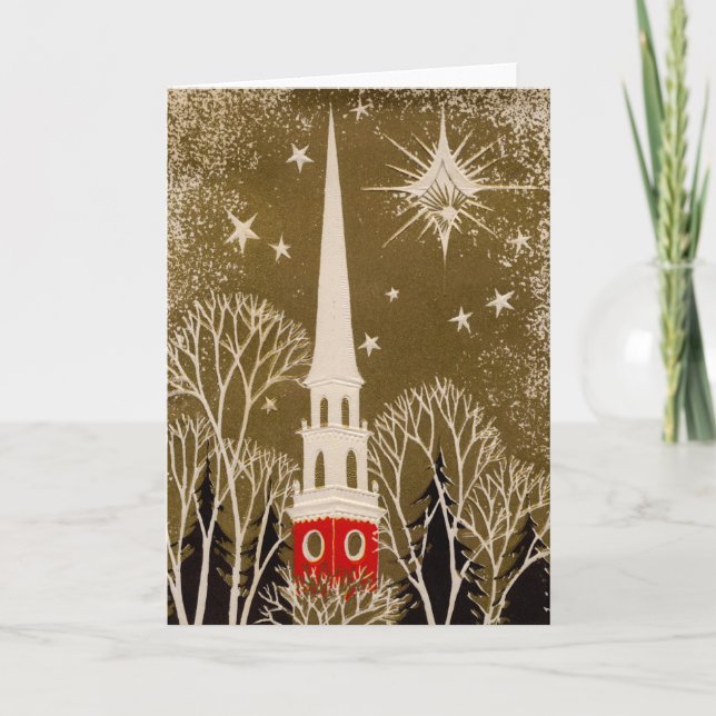 Christmas Star and Steeple on Gold Holiday Card (Front)