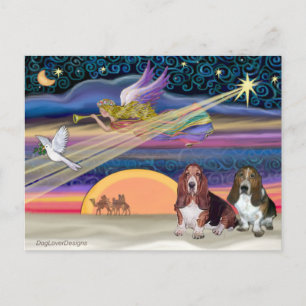 Christmas Star - Basset Hounds (two) Holiday Postcard