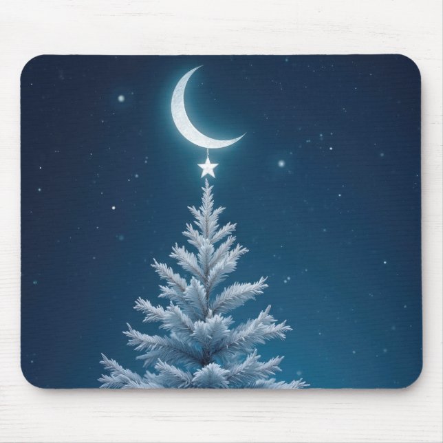Christmas Star Dangling From a Crescent Moon Mouse Mat (Front)