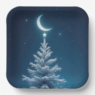 Christmas Star Dangling From a Crescent Moon Paper Plate