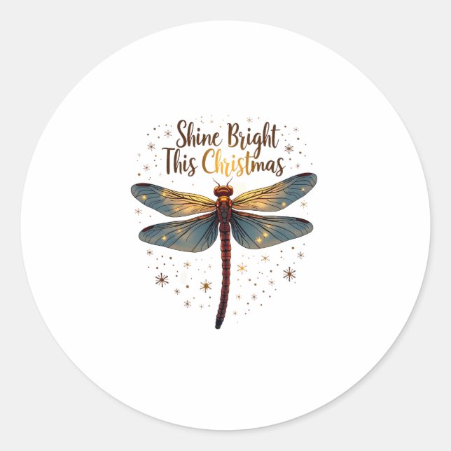 Christmas Star Dragonfly Classic Round Sticker (Front)