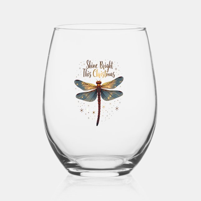 Christmas Star Dragonfly Stemless Wine Glass (Front)