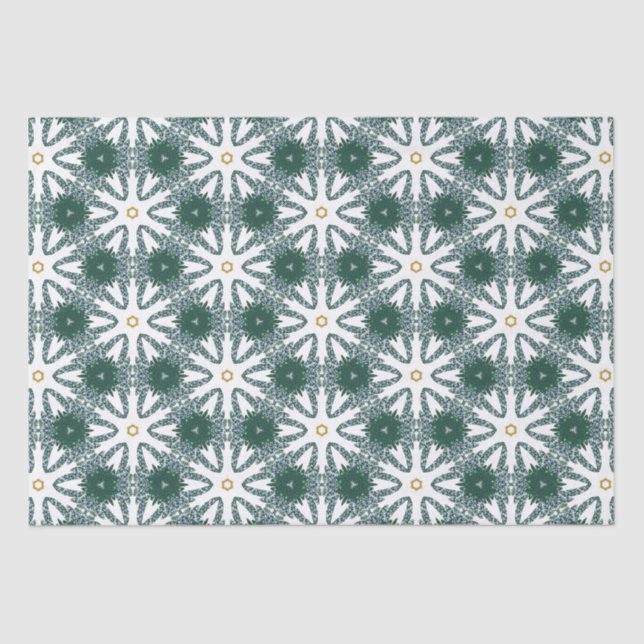 Christmas Star Green Gold Luxury Pattern Tissue Paper (Front)