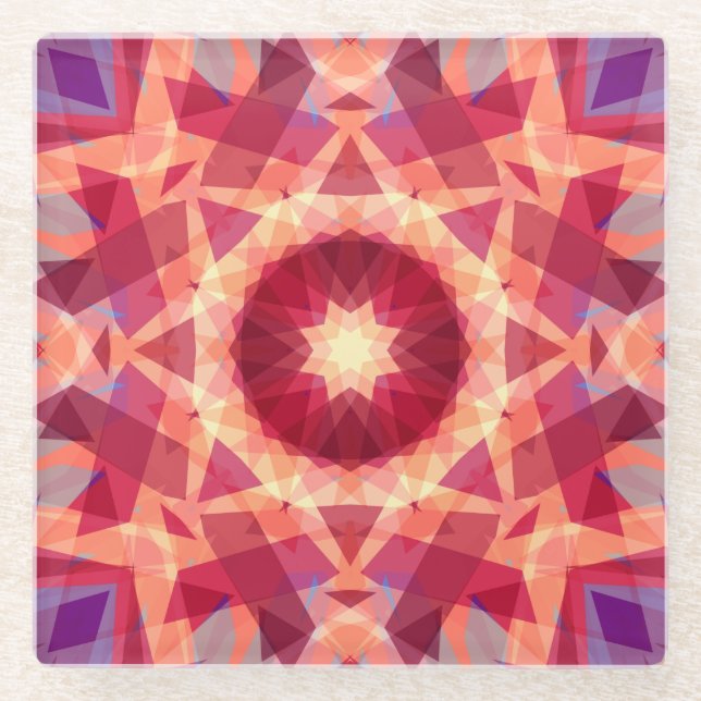 Christmas Star Jolly Red Fun Purple Bright Yellow Glass Coaster (Front)