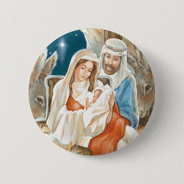 Christmas Star Nativity Painting 6 Cm Round Badge (Front)