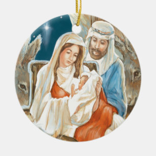 Christmas Star Nativity Painting Ceramic Tree Decoration