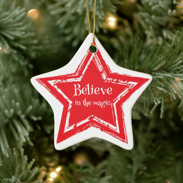 Christmas Star Ornament-Believe Ceramic Tree Decoration (Tree)