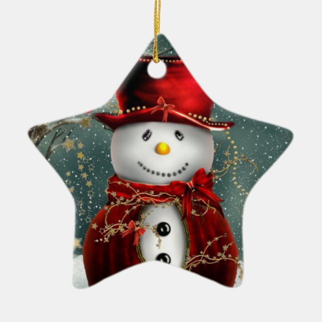 Christmas Star Ornament/Snowman Ceramic Tree Decoration (Front)