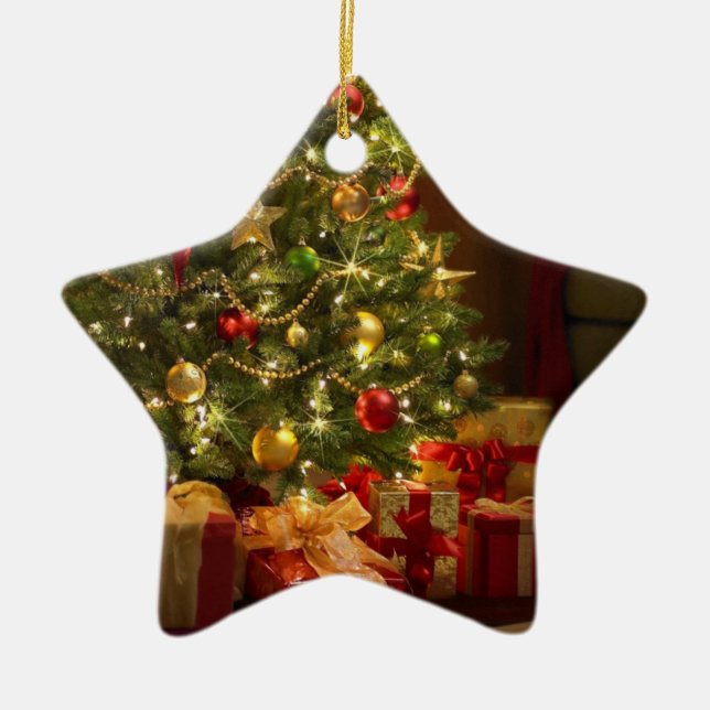 Christmas Star Ornament/Tree and Presents Ceramic Tree Decoration (Front)