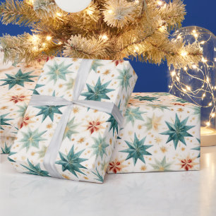 Christmas Star Ornaments Green Gold Christmas Wrapping Paper