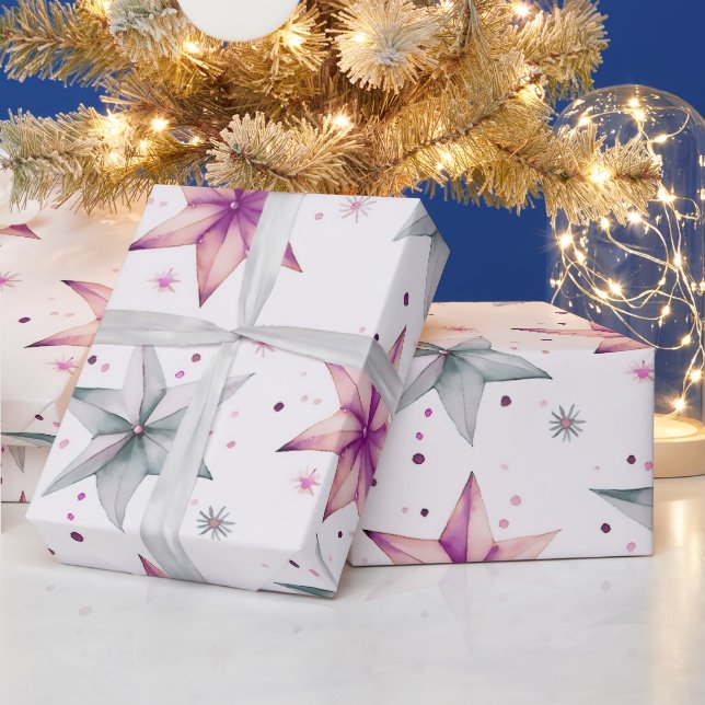 Christmas Star Ornaments Modern Christmas Wrapping Paper (Holidays)