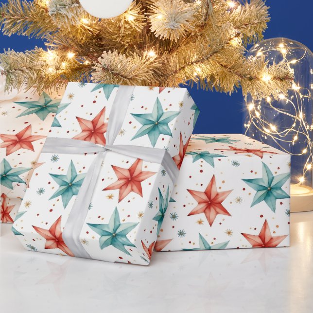 Christmas Star Ornaments Modern Christmas Wrapping Paper (Holidays)