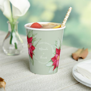 Christmas Star Poinsettia Watercolor Hand-painted Paper Cups