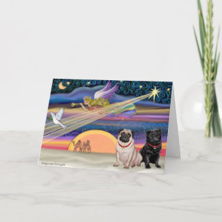 Christmas Star - Pugs (two, fawn + Black) Holiday Card
