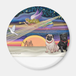 Christmas Star - Pugs (two, fawn + Black) Magnet