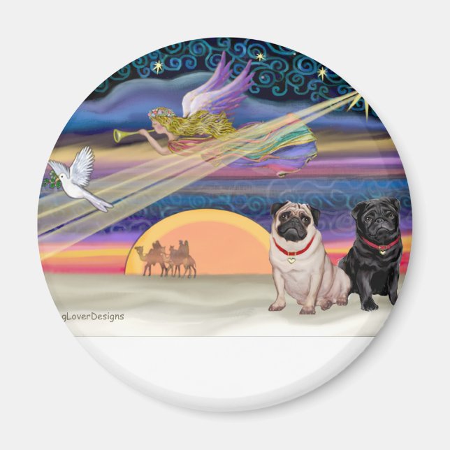 Christmas Star - Pugs (two, fawn + Black) Magnet (Front)