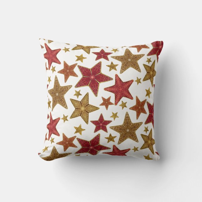 Christmas Star Red Gold Modern Rustic Farmhouse Cushion (Front)