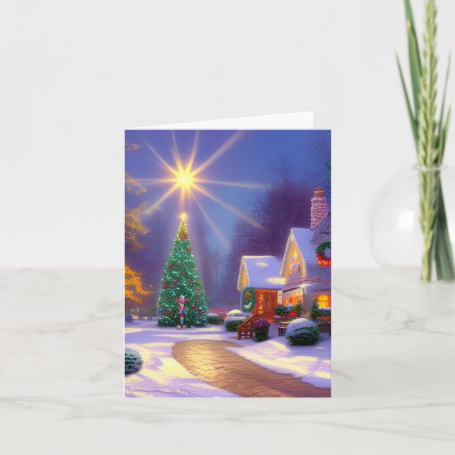 Christmas Star Shining Over a Christmas Tree Blank Card (Front)