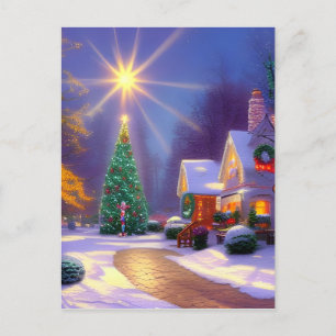 Christmas Star Shining Over a Christmas Tree Blank Postcard