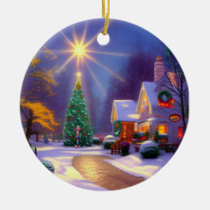 Christmas Star Shining Over a Christmas Tree Ceramic Tree Decoration