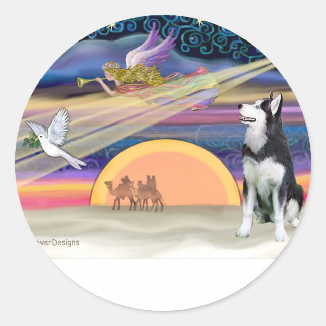 Christmas Star - Siberian Husky 1 Classic Round Sticker (Front)