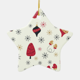 Christmas Star Snowflake Pattern Ceramic Tree Decoration