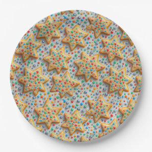Christmas Star Sugar Cookies With Sprinkles Paper Plate