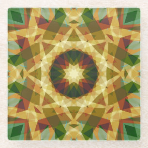 Christmas Star Winter Green Fall Brown Gold Yellow Glass Coaster