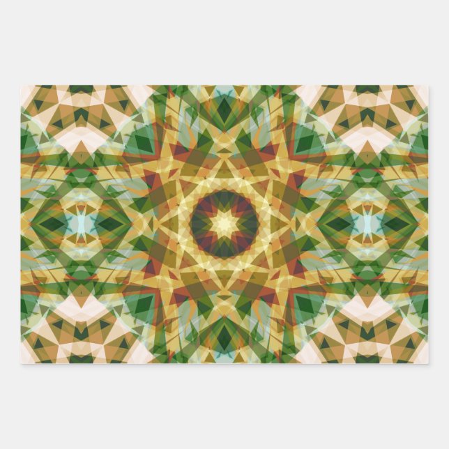 Christmas Star Winter Green Fall Brown Gold Yellow Wrapping Paper Sheet (Front)