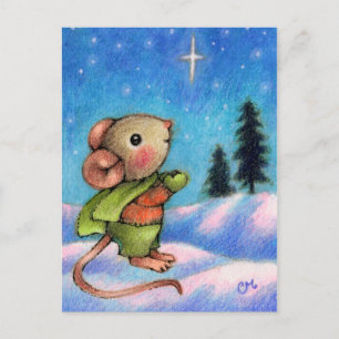 Christmas Star Wish - Cute Holiday Mouse Art Postcard