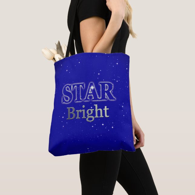 Christmas Star Word Art Blue and Silver  Tote Bag (Close Up)