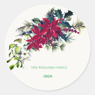 Christmas Star Wreath Family Name  Classic Round Sticker