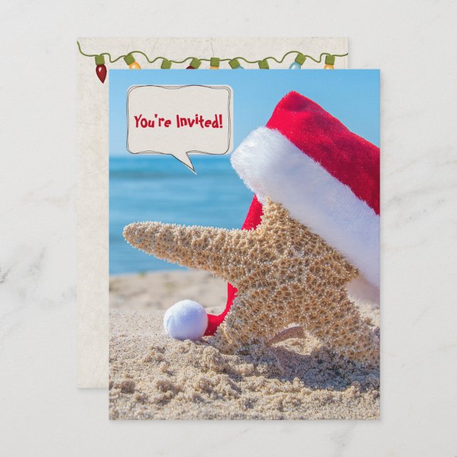 Christmas starfish in beach sand for party invitation (Front/Back)