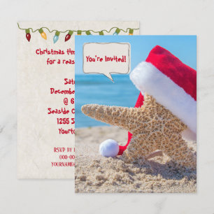 Christmas starfish in beach sand for party invitation
