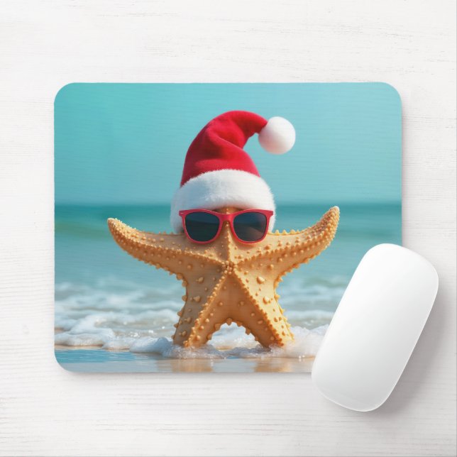 Christmas Starfish in Ocean Water Mouse Mat (With Mouse)