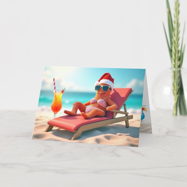 Christmas Starfish Sunbathing Card (Front)