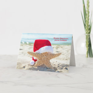 Christmas starfish with Santa hat Card