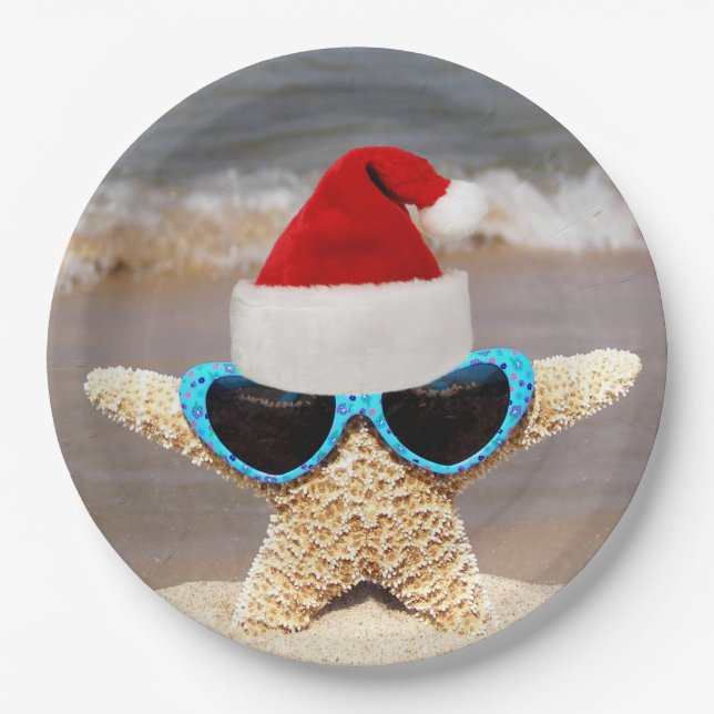 Christmas Starfish With Sunglasses Paper Plate (Front)