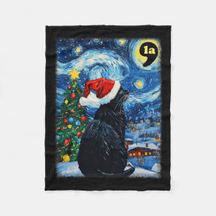 Christmas Starry Night Black Cat Comma La Kamala H Fleece Blanket