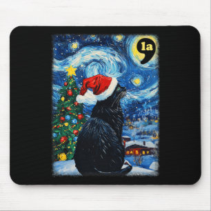 Christmas Starry Night Black Cat Comma La Kamala H Mouse Mat