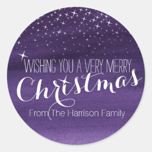 Christmas starry night stars purple round stickers