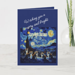 Christmas Starry Night Van Gogh Cat Lover Holiday Card