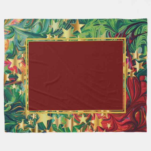 CHRISTMAS STARS | Abstract | Green Festive Fleece Blanket (Front (Horizontal))