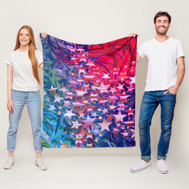 CHRISTMAS STARS Abstract Purple Red Lilac Fleece Blanket (In Situ)