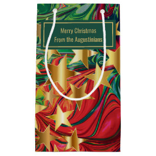 CHRISTMAS STARS Abstract Red Green Personalised Small Gift Bag