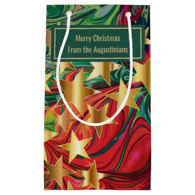 CHRISTMAS STARS Abstract Red Green Personalised Small Gift Bag (Front)