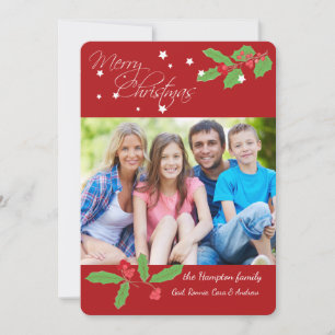 Christmas Stars and Holly Photo Card